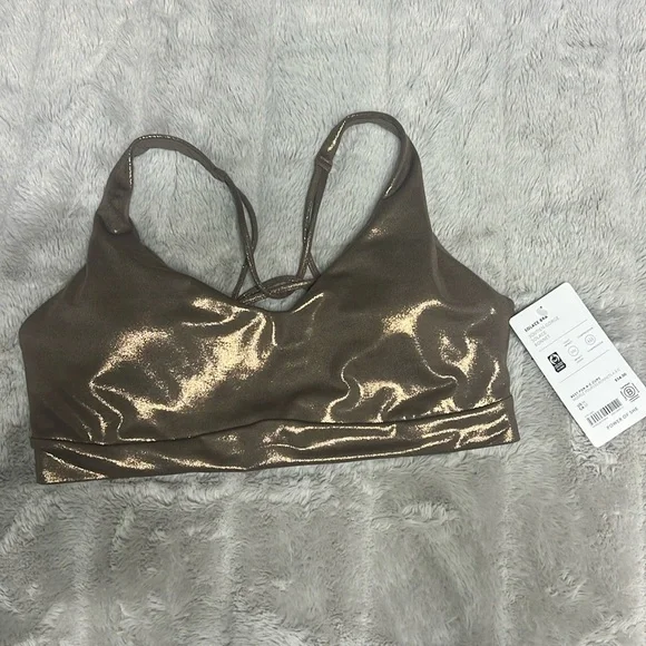 NWT Athleta Gold Metallic Solace Sports Bra- Size Medium - Picture 3 of 9